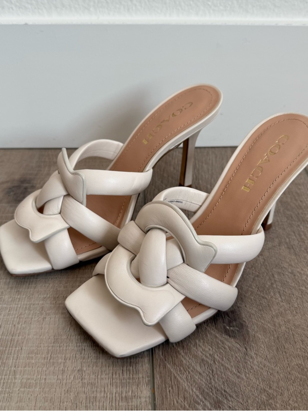 COACH Cream Leather Sandal Heels